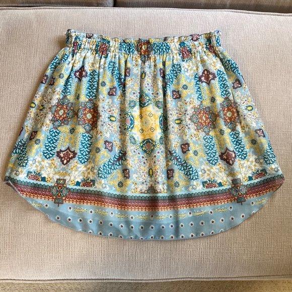 Blue, Yellow, Brown Paisley Print Mini Skirt - lined with stretch waist - Large - Picture 6 of 8